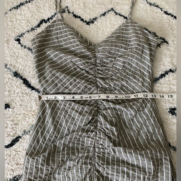 ZARA Stripe Linen Midi Ruched Dress Straw - Picture 7 of 9